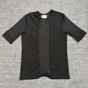 ORTTU Shirt Men XL Black Mesh Panel Sleeve Goth Dance Rave Industrial Slim Fit